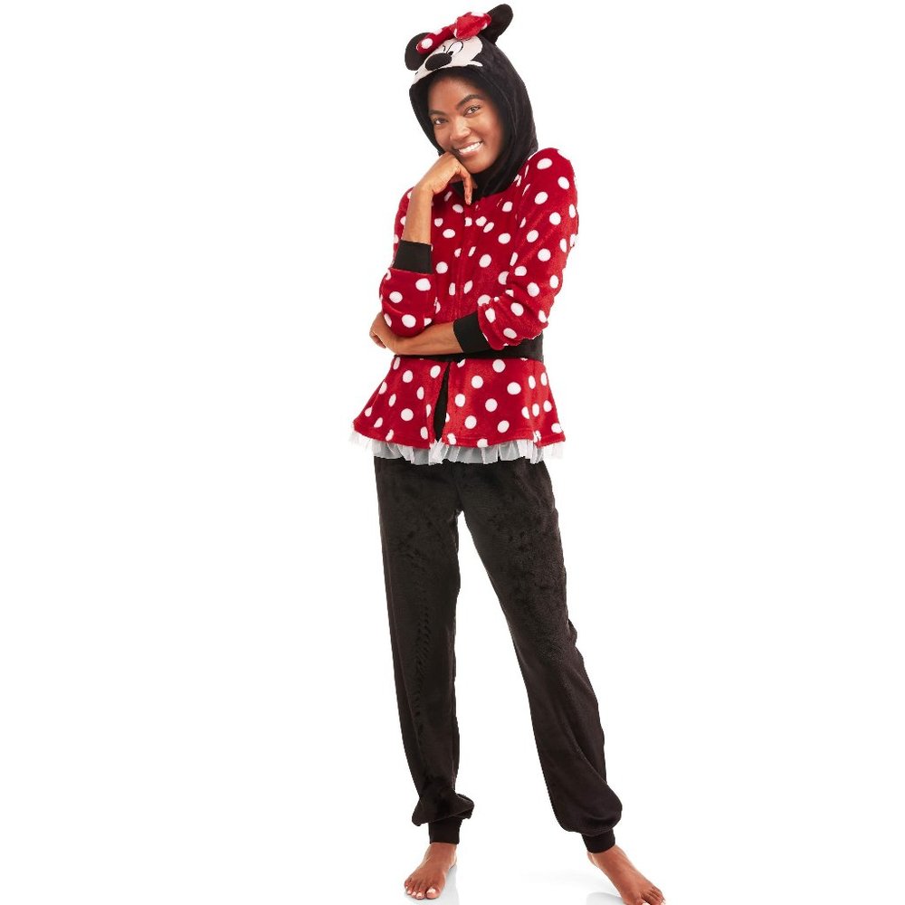 Womens Teens Disney Minnie Mouse Union Suit 1 pc Pajama Set Size XS 0/2 Lar NWT